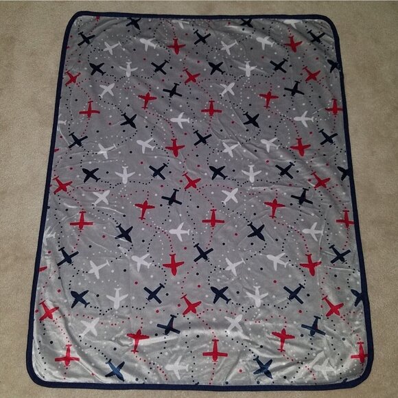 Zak & Zoey Airplane Fleece Baby Blanket Lovey Red White Blue Gray SOFT - Picture 4 of 5